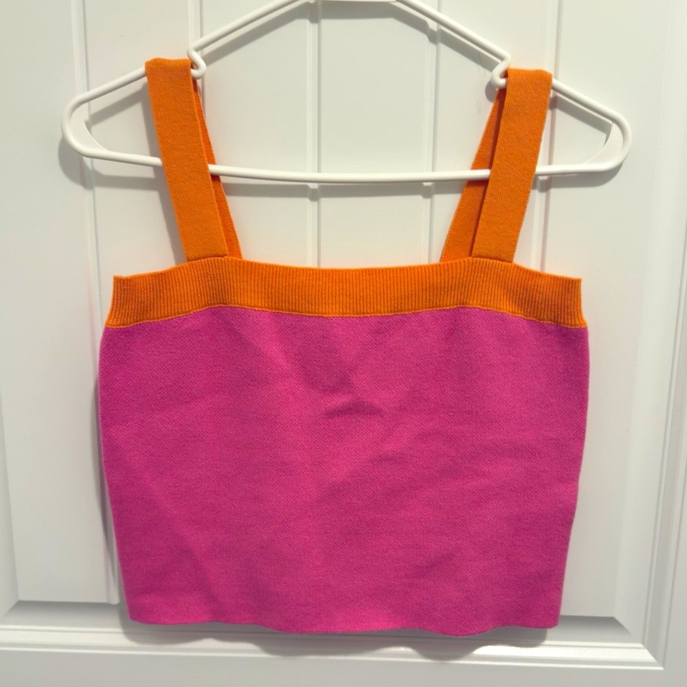 Pink Lily Women Colorblock Knit Square Neck Tank Top Pink Orange Stretch S